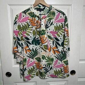 Eloquii Blouse Women’s Plus Size 16 Night Garden Floral Button Up Office Career